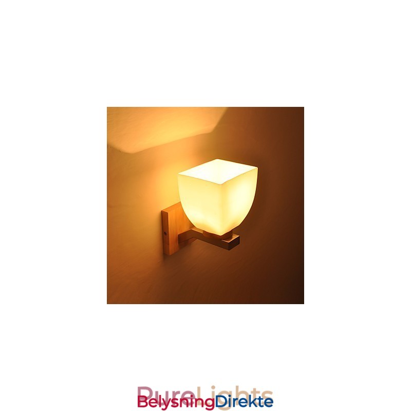 Enkel Vegglampe, Nattbordslampe Med Glassskjerm Og Heltre Til Soverom, Kommode, Stue, Babyrom, Studentrom, Salongbord, Bokhylle