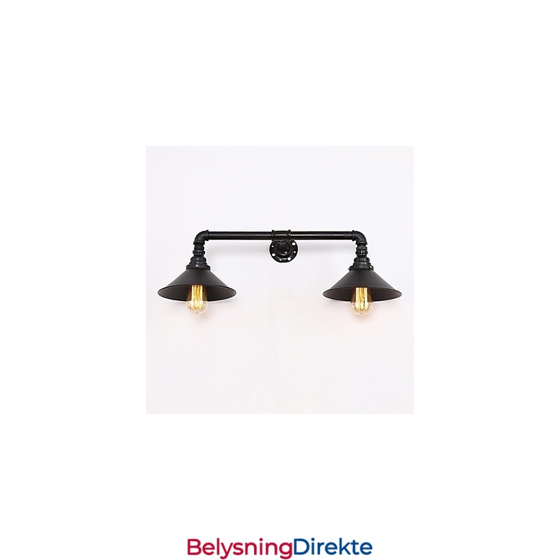 Vintage Industrielle Rørvegglamper Svart Metallskjerm Restaurant Kafé Bar Dekorasjonsbelysning Med 2 Lys Malt Finish