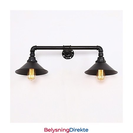 Vintage Industrielle Rørvegglamper Svart Metallskjerm Restaurant Kafé Bar Dekorasjonsbelysning Med 2 Lys Malt Finish