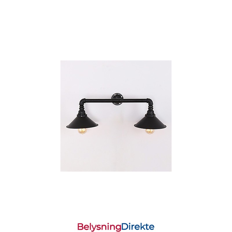 Vintage Industrielle Rørvegglamper Svart Metallskjerm Restaurant Kafé Bar Dekorasjonsbelysning Med 2 Lys Malt Finish