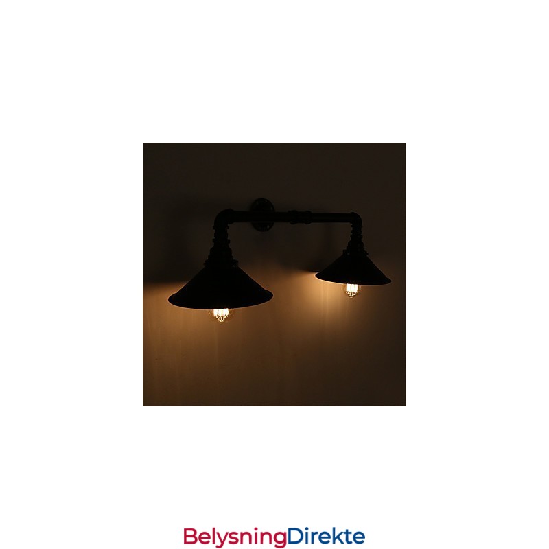 Vintage Industrielle Rørvegglamper Svart Metallskjerm Restaurant Kafé Bar Dekorasjonsbelysning Med 2 Lys Malt Finish