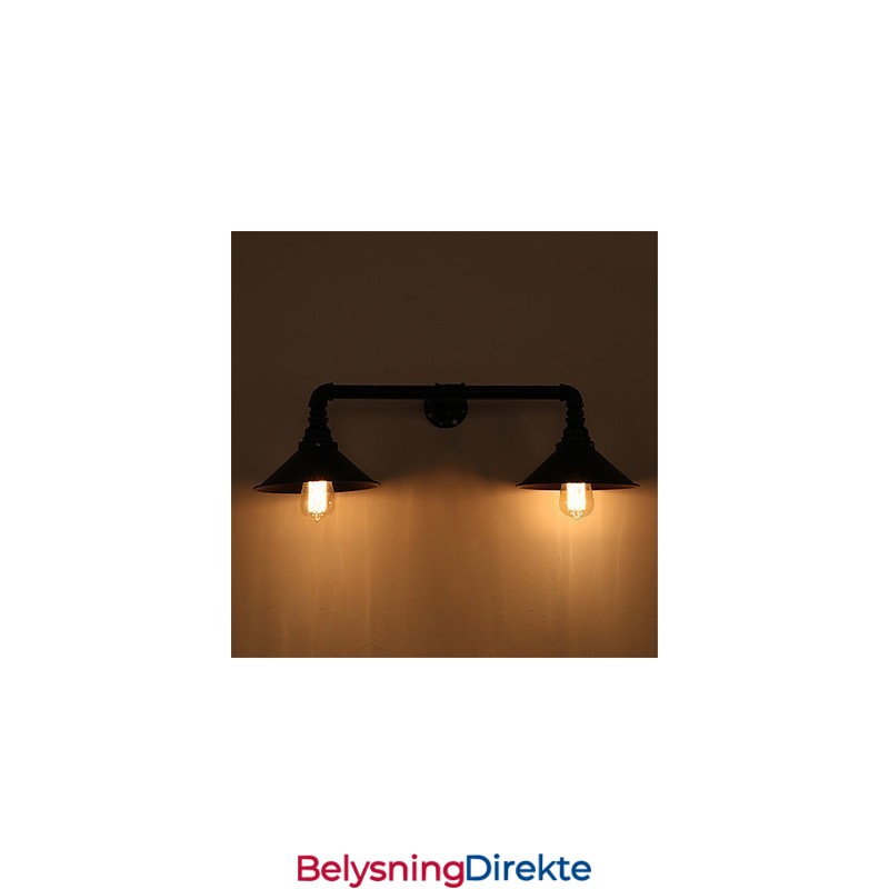 Vintage Industrielle Rørvegglamper Svart Metallskjerm Restaurant Kafé Bar Dekorasjonsbelysning Med 2 Lys Malt Finish