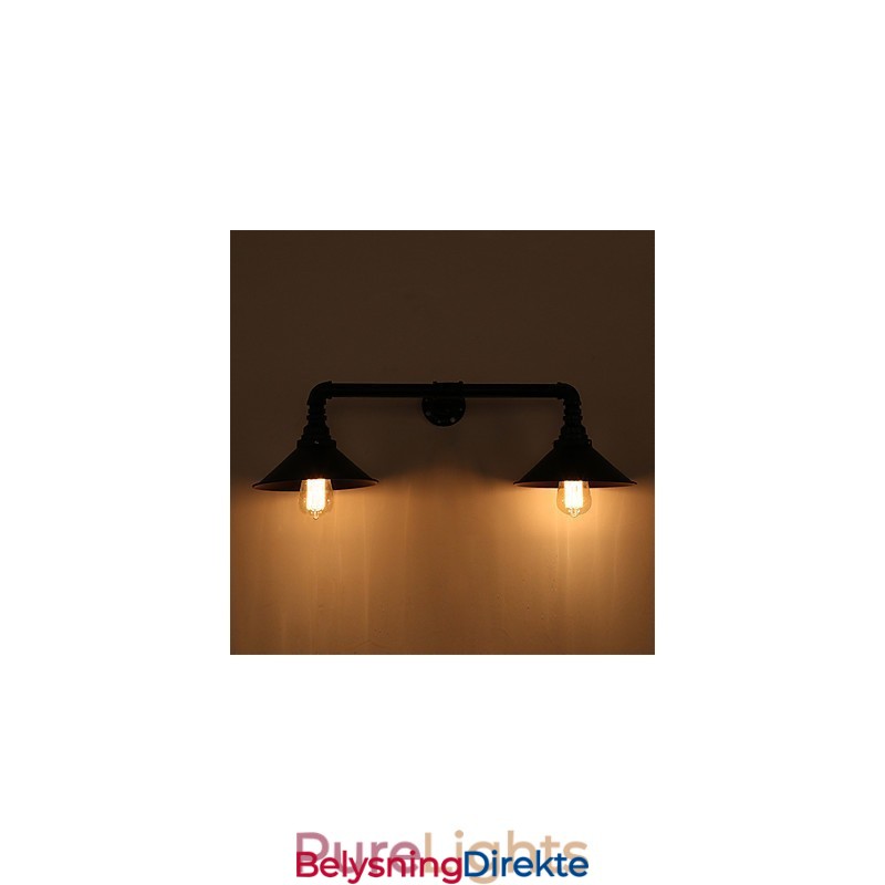 2 Hoder Retro Industrielle Rørvegglamper Enkel Loft Svart Metall Spisestue Kjøkken Bar Kafé Dekorasjonsbelysning
