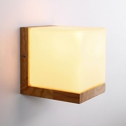 Vegglampe I Tre, Glassskjerm, 110V Eller 220V, Landlig Stil