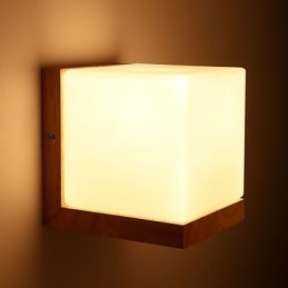 Vegglampe I Tre, Glassskjerm, 110V Eller 220V, Landlig Stil