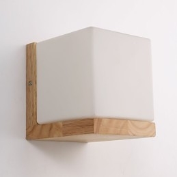 Vegglampe I Tre, Glassskjerm, 110V Eller 220V, Landlig Stil