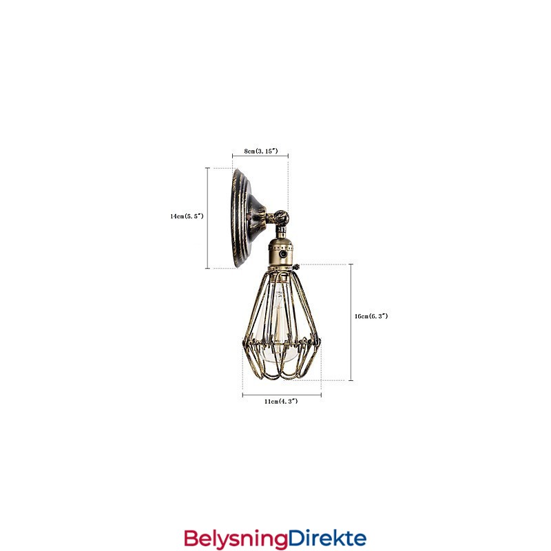 Vegglampe Vintage Innendørs Vinkeljusterbar Metallvegglampe Retro Vegglampe Med Trådbur
