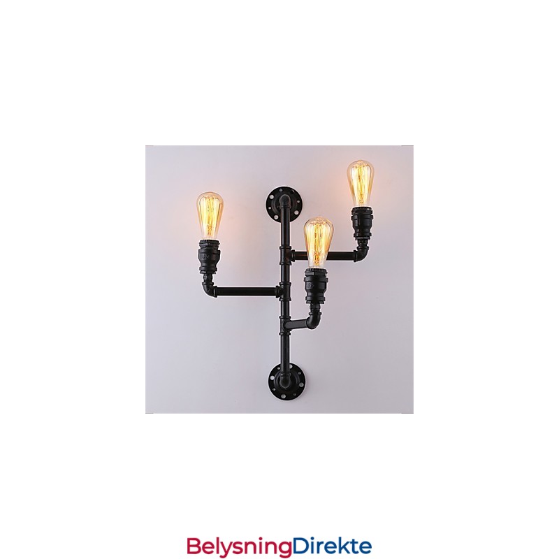 Vintage Industrielle Rørvegglamper Svarte Kreative Lys Restaurant Kafé Bar Dekorasjonsbelysning Med 3 Lys Malt Finish