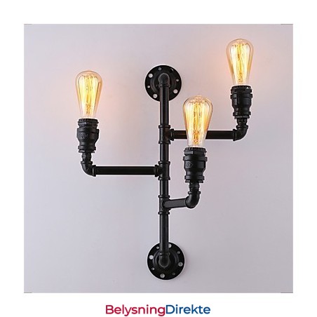 Vintage Industrielle Rørvegglamper Svarte Kreative Lys Restaurant Kafé Bar Dekorasjonsbelysning Med 3 Lys Malt Finish