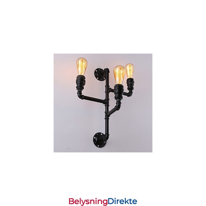 Vintage Industrielle Rørvegglamper Svarte Kreative Lys Restaurant Kafé Bar Dekorasjonsbelysning Med 3 Lys Malt Finish