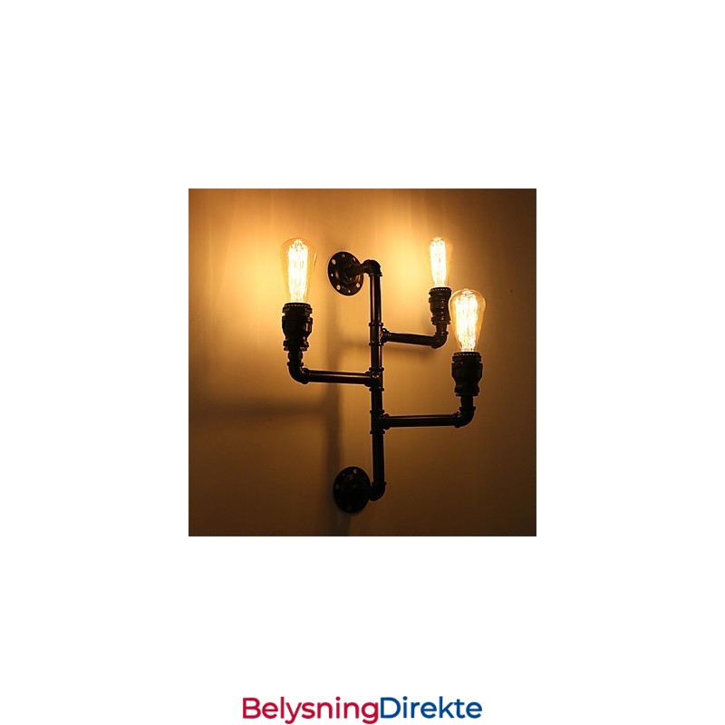 Vintage Industrielle Rørvegglamper Svarte Kreative Lys Restaurant Kafé Bar Dekorasjonsbelysning Med 3 Lys Malt Finish