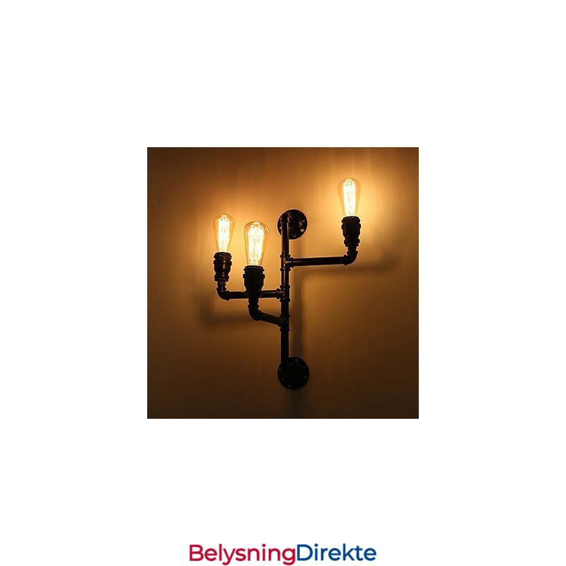 Vintage Industrielle Rørvegglamper Svarte Kreative Lys Restaurant Kafé Bar Dekorasjonsbelysning Med 3 Lys Malt Finish