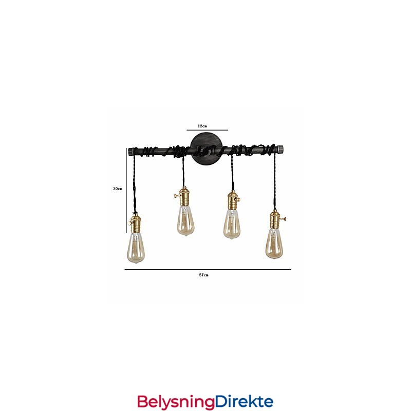 Vintage Industrielle Rørvegglamper Med Bryter Kreative Lys Restaurant Kafé Bar Dekorasjonsbelysning Med 4 Lys Malt Overflate