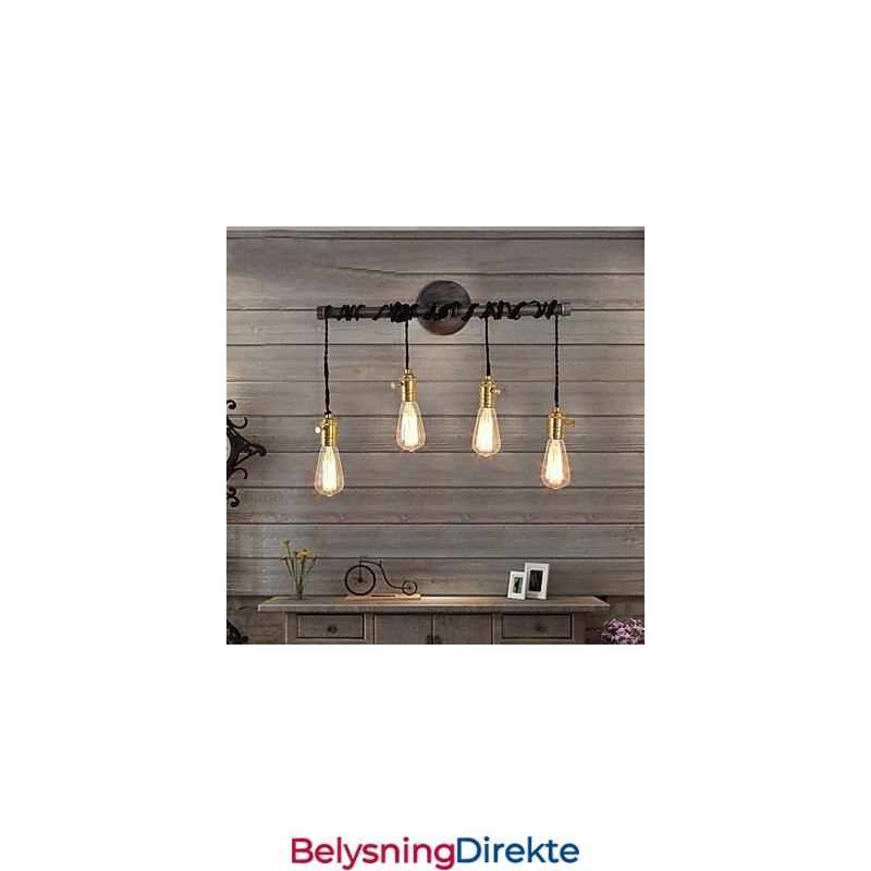 Vintage Industrielle Rørvegglamper Med Bryter Kreative Lys Restaurant Kafé Bar Dekorasjonsbelysning Med 4 Lys Malt Overflate