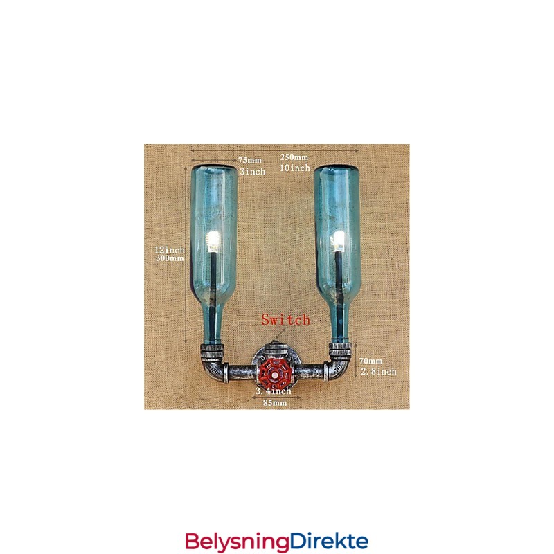 Retro Industriell Vindbryter Med Vannflaske Vegglampe Blå