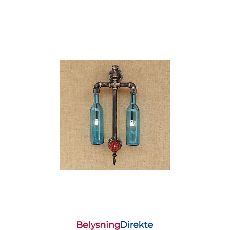 Amerikansk Tema Restaurantbar Strykejern Med Bryter Vannrør Vinflaske Vegglampe Blå