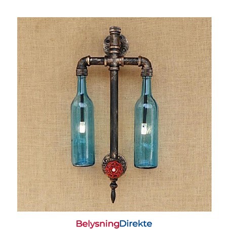 Amerikansk Tema Restaurantbar Strykejern Med Bryter Vannrør Vinflaske Vegglampe Blå