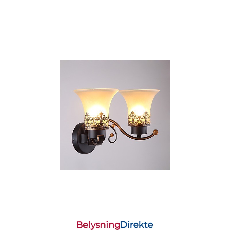 Dobbelthodet Amerikansk Landlig Vintage Vegglampe I Metall Med Glass For Kantine, Stue, Entré, Dekorer Vegglampe