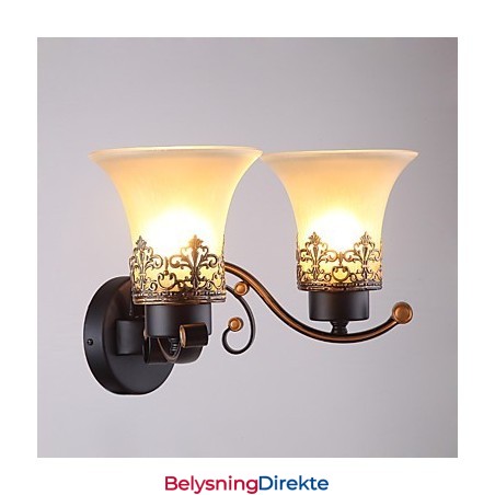 Dobbelthodet Amerikansk Landlig Vintage Vegglampe I Metall Med Glass For Kantine, Stue, Entré, Dekorer Vegglampe