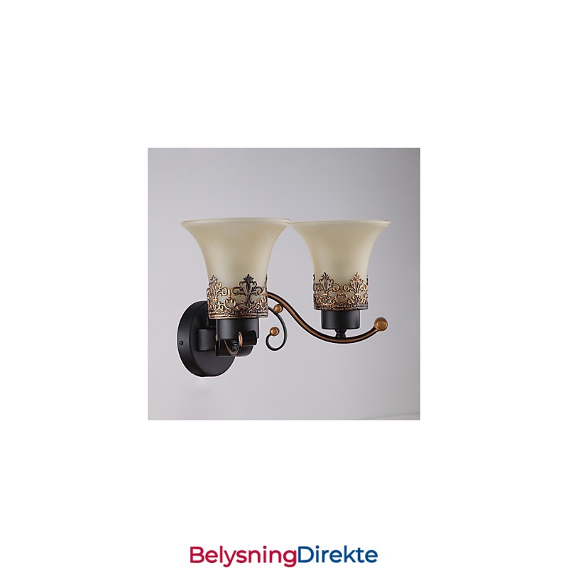 Dobbelthodet Amerikansk Landlig Vintage Vegglampe I Metall Med Glass For Kantine, Stue, Entré, Dekorer Vegglampe