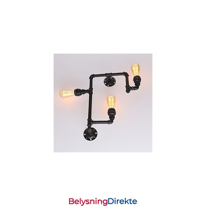 Vintage Industrielle Rørvegglamper Svarte Kreative Lys Restaurant Kafé Bar Dekorasjonsbelysning Med 3 Lys Malt Finish