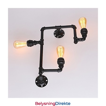 Vintage Industrielle Rørvegglamper Svarte Kreative Lys Restaurant Kafé Bar Dekorasjonsbelysning Med 3 Lys Malt Finish