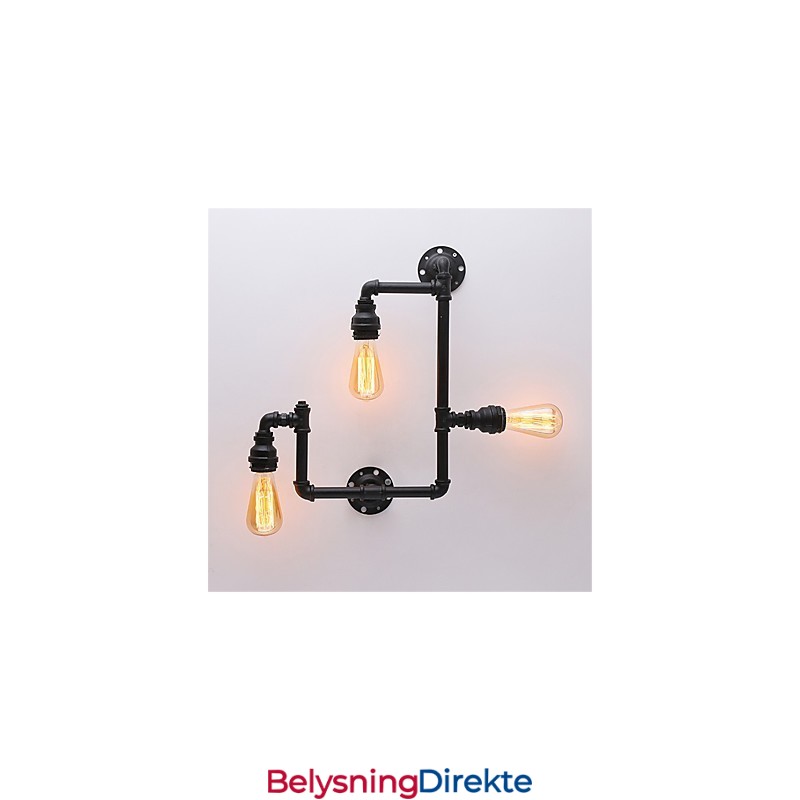 Vintage Industrielle Rørvegglamper Svarte Kreative Lys Restaurant Kafé Bar Dekorasjonsbelysning Med 3 Lys Malt Finish