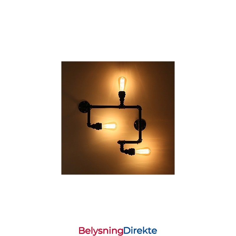 Vintage Industrielle Rørvegglamper Svarte Kreative Lys Restaurant Kafé Bar Dekorasjonsbelysning Med 3 Lys Malt Finish