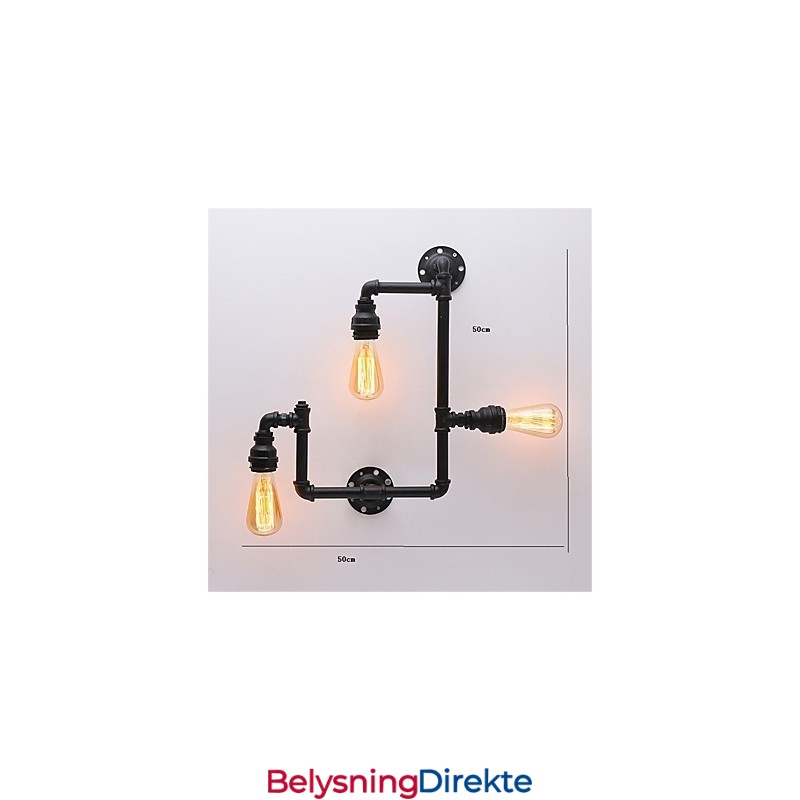 Vintage Industrielle Rørvegglamper Svarte Kreative Lys Restaurant Kafé Bar Dekorasjonsbelysning Med 3 Lys Malt Finish