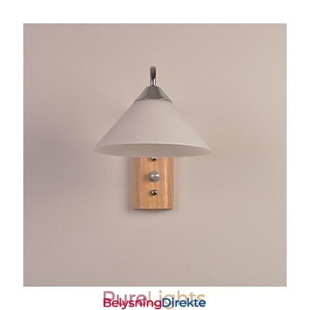 Enkel Vegglampe, Nattbordslampe Med Glassskjerm Og Heltre Til Soverom, Kommode, Stue, Babyrom, Studentrom, Salongbord, Bokhylle