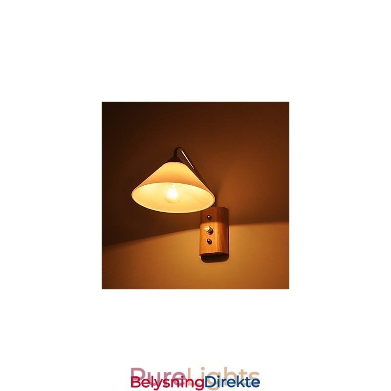 Enkel Vegglampe, Nattbordslampe Med Glassskjerm Og Heltre Til Soverom, Kommode, Stue, Babyrom, Studentrom, Salongbord, Bokhylle