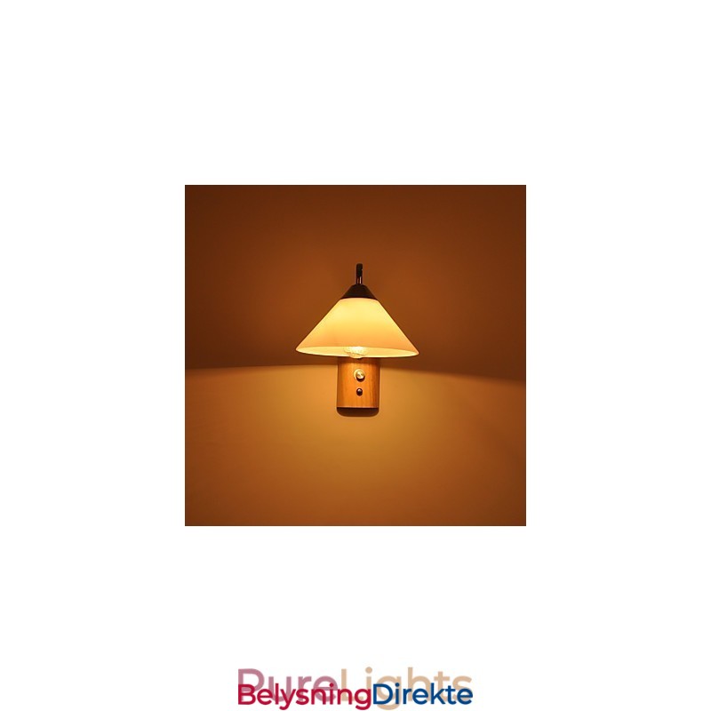 Enkel Vegglampe, Nattbordslampe Med Glassskjerm Og Heltre Til Soverom, Kommode, Stue, Babyrom, Studentrom, Salongbord, Bokhylle