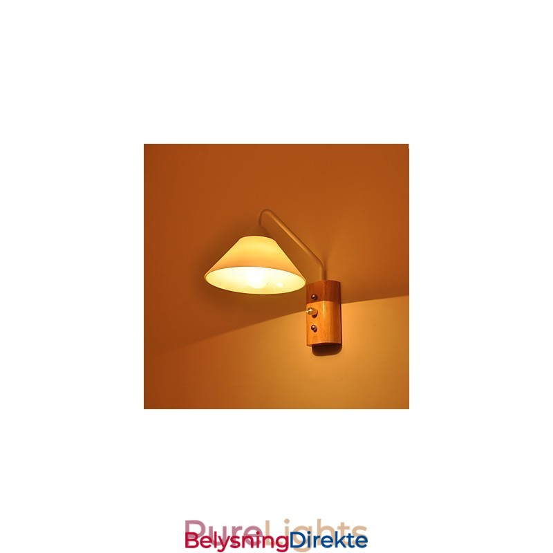 Enkel Vegglampe, Nattbordslampe Med Glassskjerm Og Heltre Til Soverom, Kommode, Stue, Babyrom, Studentrom, Salongbord, Bokhylle