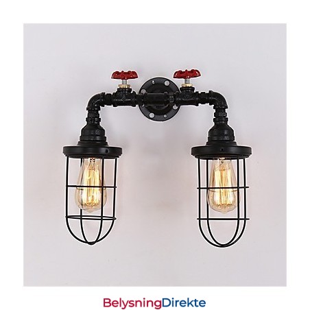2 Hoder Retro Industrielle Rørvegglamper Enkel Loft Svart Fuglebur Metall Spisestue Kjøkken Bar Kafé Dekorasjonsbelysning