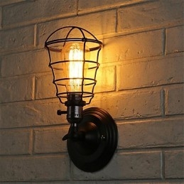 Med Bryter Vintage 1 Lys Industriell Svart Metall Vegglampe I Loftstil Stue Spisestue Gang Kafé Barer Bar Vegglampe