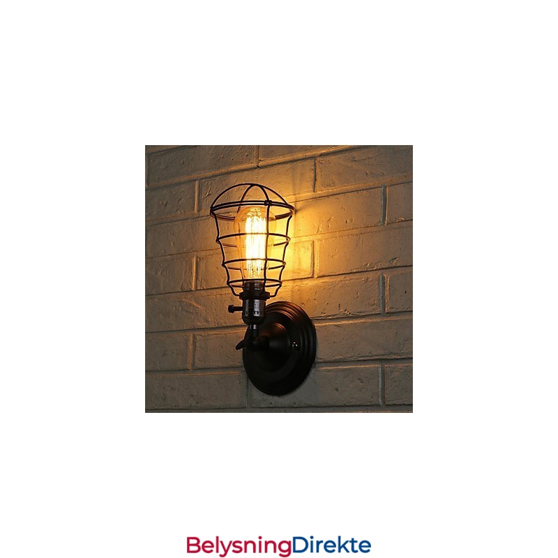 Med Bryter Vintage 1 Lys Industriell Svart Metall Vegglampe I Loftstil Stue Spisestue Gang Kafé Barer Bar Vegglampe