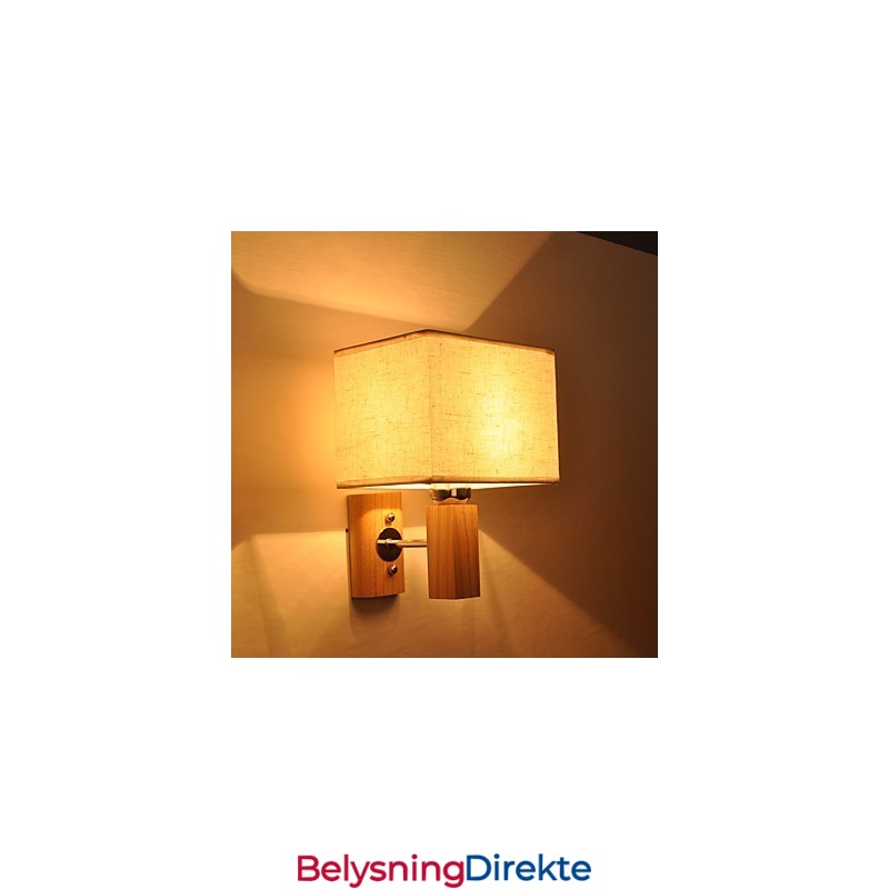 Enkel Vegglampe Nattbordslampe Med Stoffskjerm Og Heltre Til Soverom, Kommode, Stue, Babyrom