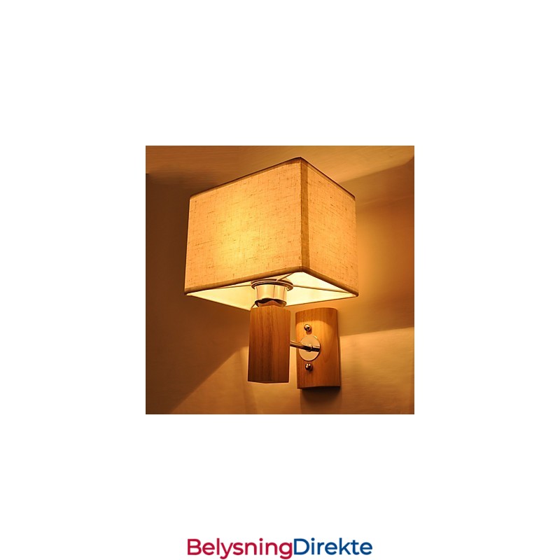 Enkel Vegglampe Nattbordslampe Med Stoffskjerm Og Heltre Til Soverom, Kommode, Stue, Babyrom