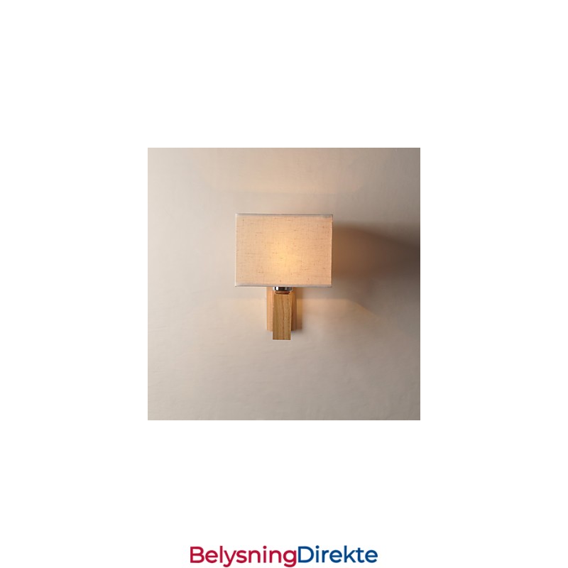 Enkel Vegglampe Nattbordslampe Med Stoffskjerm Og Heltre Til Soverom, Kommode, Stue, Babyrom