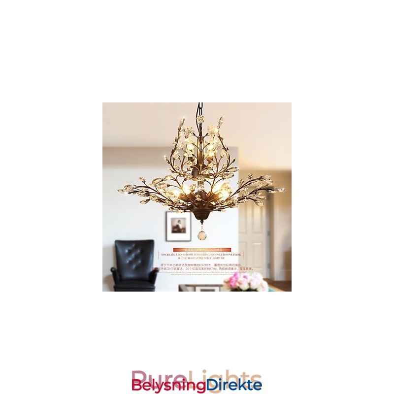 Vintage Krystall Innfelt 8 Lys Metallmaling Svart Eller Gull