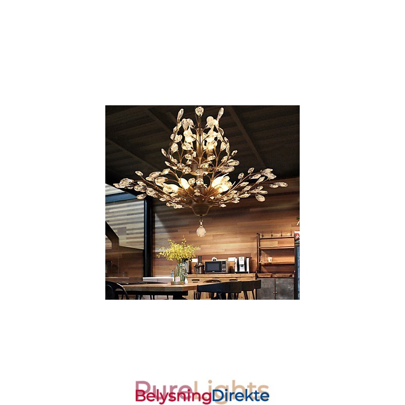 Vintage Krystall Innfelt 8 Lys Metallmaling Svart Eller Gull