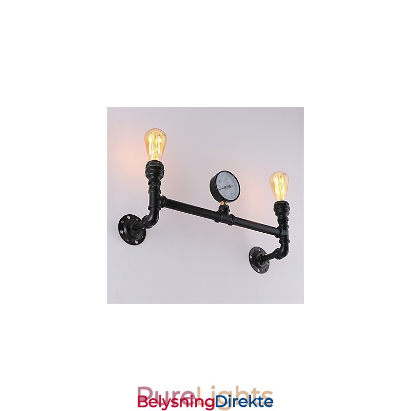 Vintage Industrielle Rørvegglamper Svarte Kreative Lys Restaurant Kafé Bar Dekorasjonsbelysning Med 2 Lys Malt Finish