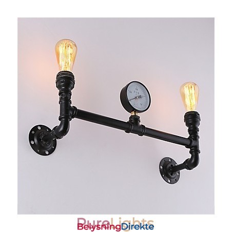 Vintage Industrielle Rørvegglamper Svarte Kreative Lys Restaurant Kafé Bar Dekorasjonsbelysning Med 2 Lys Malt Finish