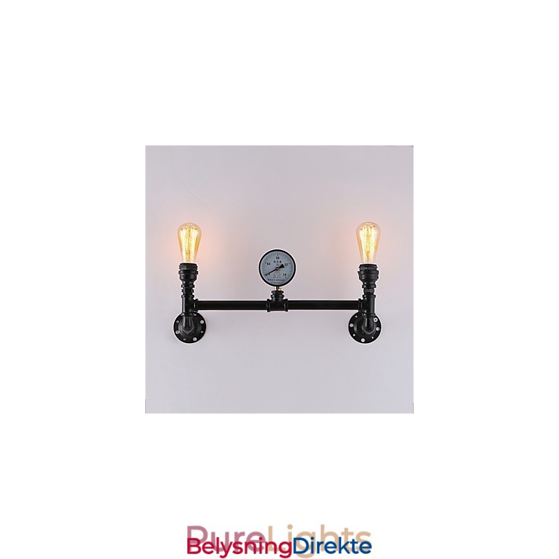 Vintage Industrielle Rørvegglamper Svarte Kreative Lys Restaurant Kafé Bar Dekorasjonsbelysning Med 2 Lys Malt Finish