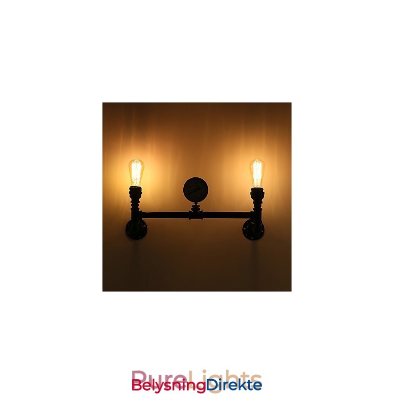 Vintage Industrielle Rørvegglamper Svarte Kreative Lys Restaurant Kafé Bar Dekorasjonsbelysning Med 2 Lys Malt Finish