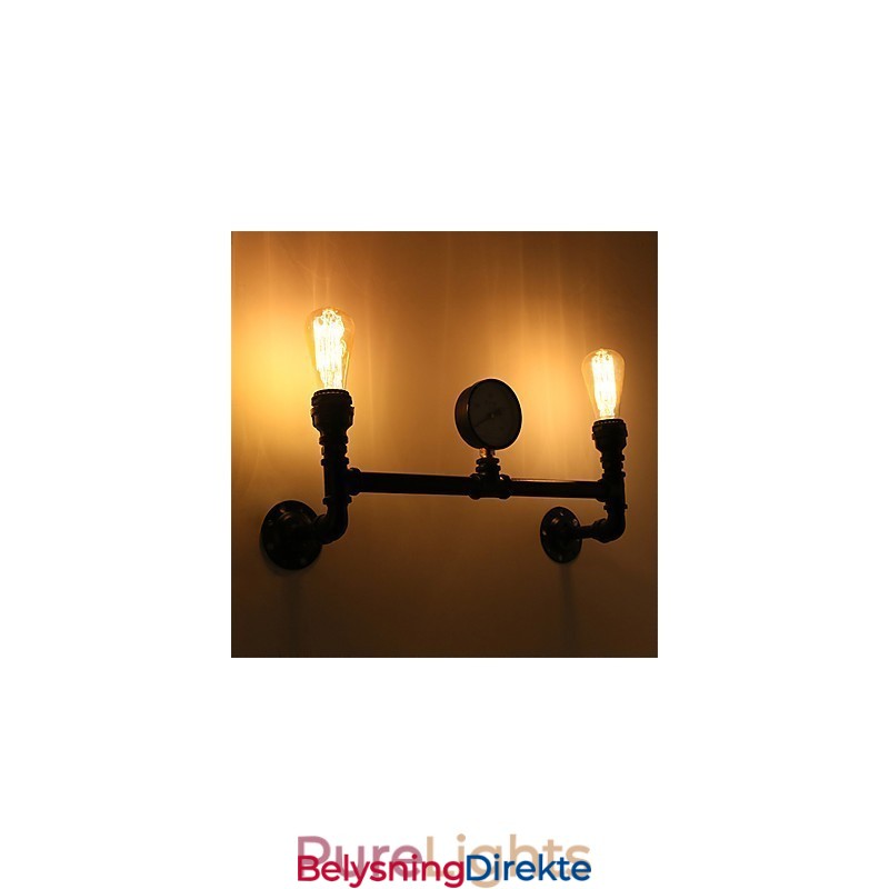 Vintage Industrielle Rørvegglamper Svarte Kreative Lys Restaurant Kafé Bar Dekorasjonsbelysning Med 2 Lys Malt Finish
