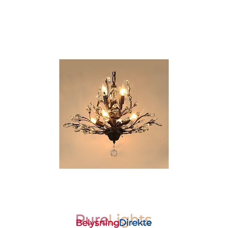 Vintage Krystall Innfelt 8 Lys Metallmaling Svart Eller Gull