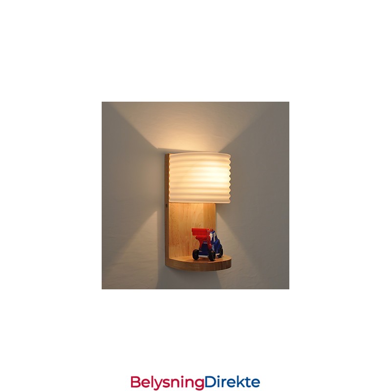 Enkel Vegglampe, Nattbordslampe Med Glassskjerm Og Heltre Til Soverom, Kommode, Stue, Babyrom, Studentrom, Salongbord, Bokhylle