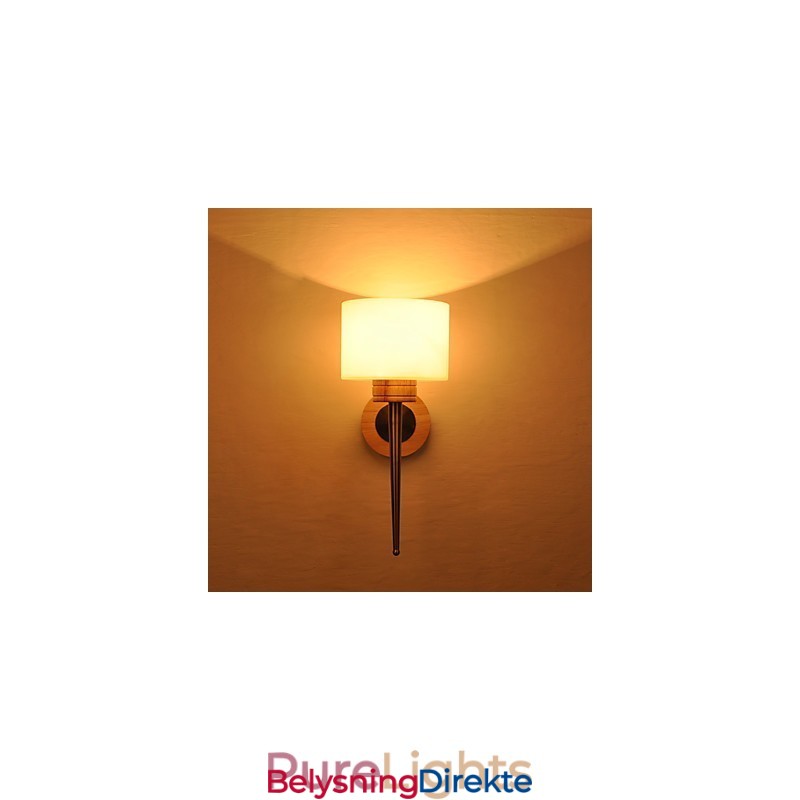 Enkel Vegglampe Nattbordslampe Med Glassskjerm Og Heltre Til Soverom, Kommode, Stue, Babyrom