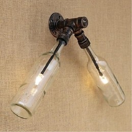 Retro Amerikansk Landsby Kreativ Industri Vind Designer Vannflaske Vegglampe Vegglampe Blå Gjennomsiktig